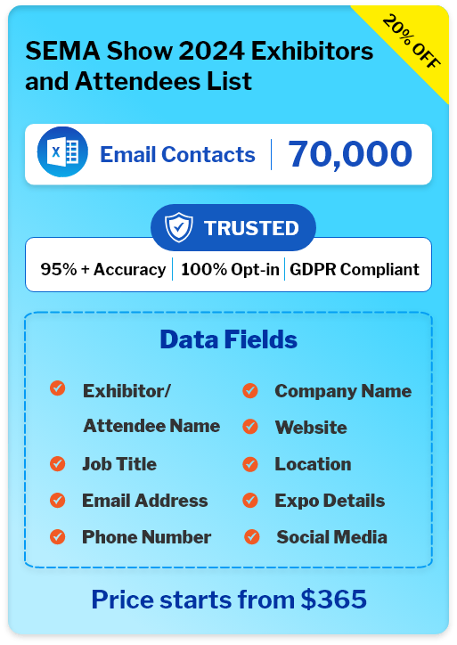 Email Addresses of SEMA Show 2024 Exhibitors and Attendees List sample